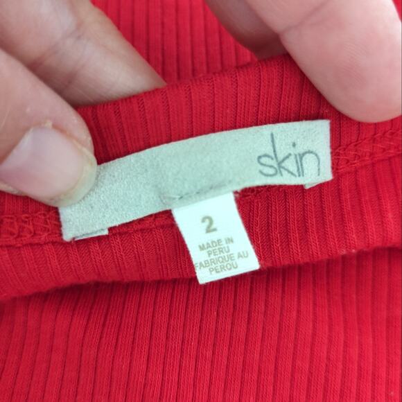 Skin Worldwide Red Ribbed Midi Dress Womens Pima Cotton Modal Fitted Bodycon 2 - Picture 4 of 10